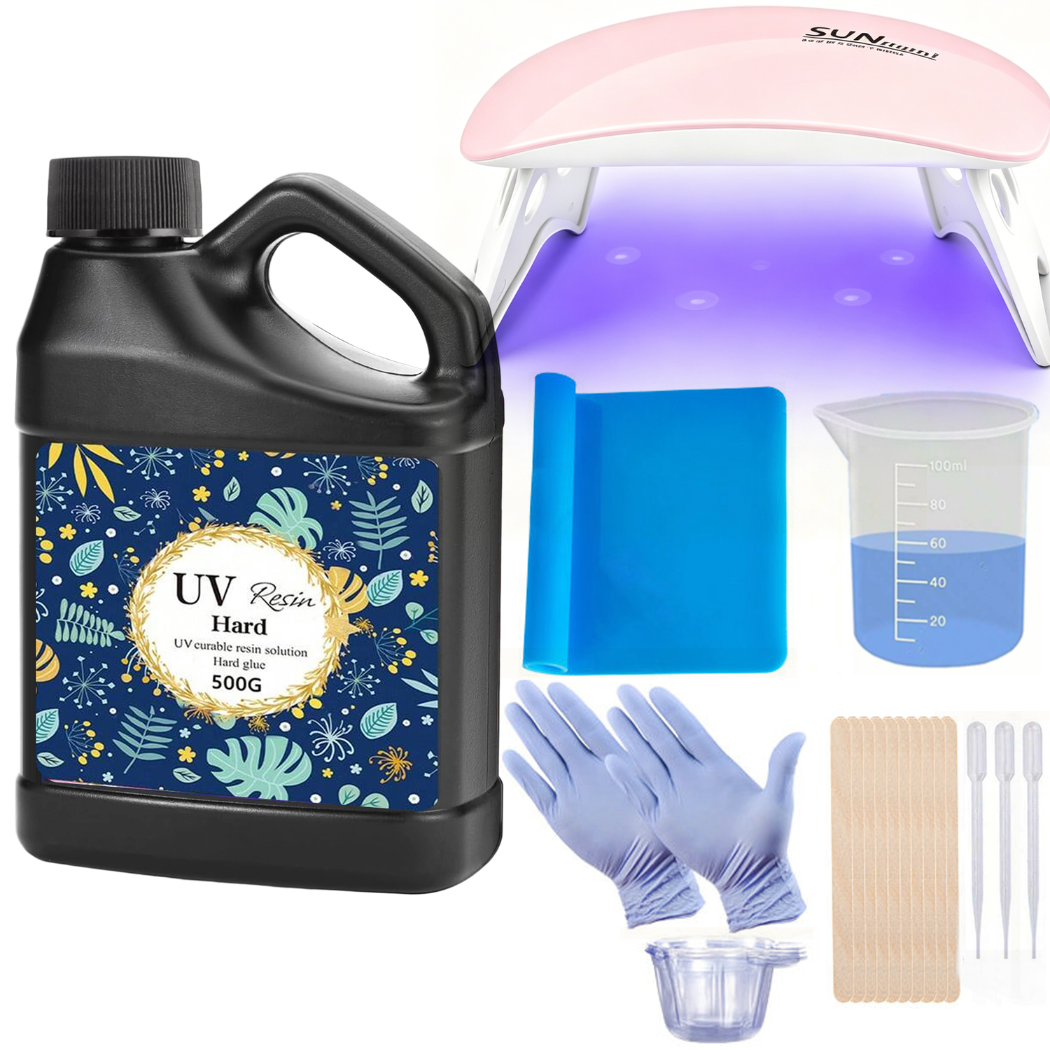 Epoxy Uv Resin Kit - Crystal Clear&Low Odor,UV Light,Silicone Mat,Ultraviolet Epoxy