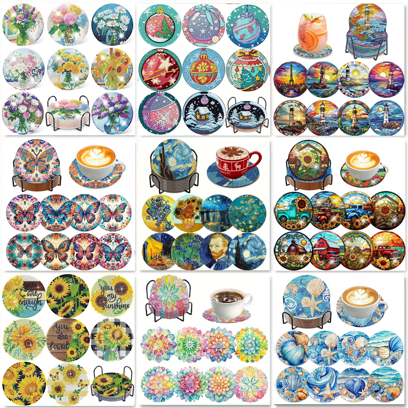 Resin Craft Kit - 8-Piece Set of Diamond Painting Coasters