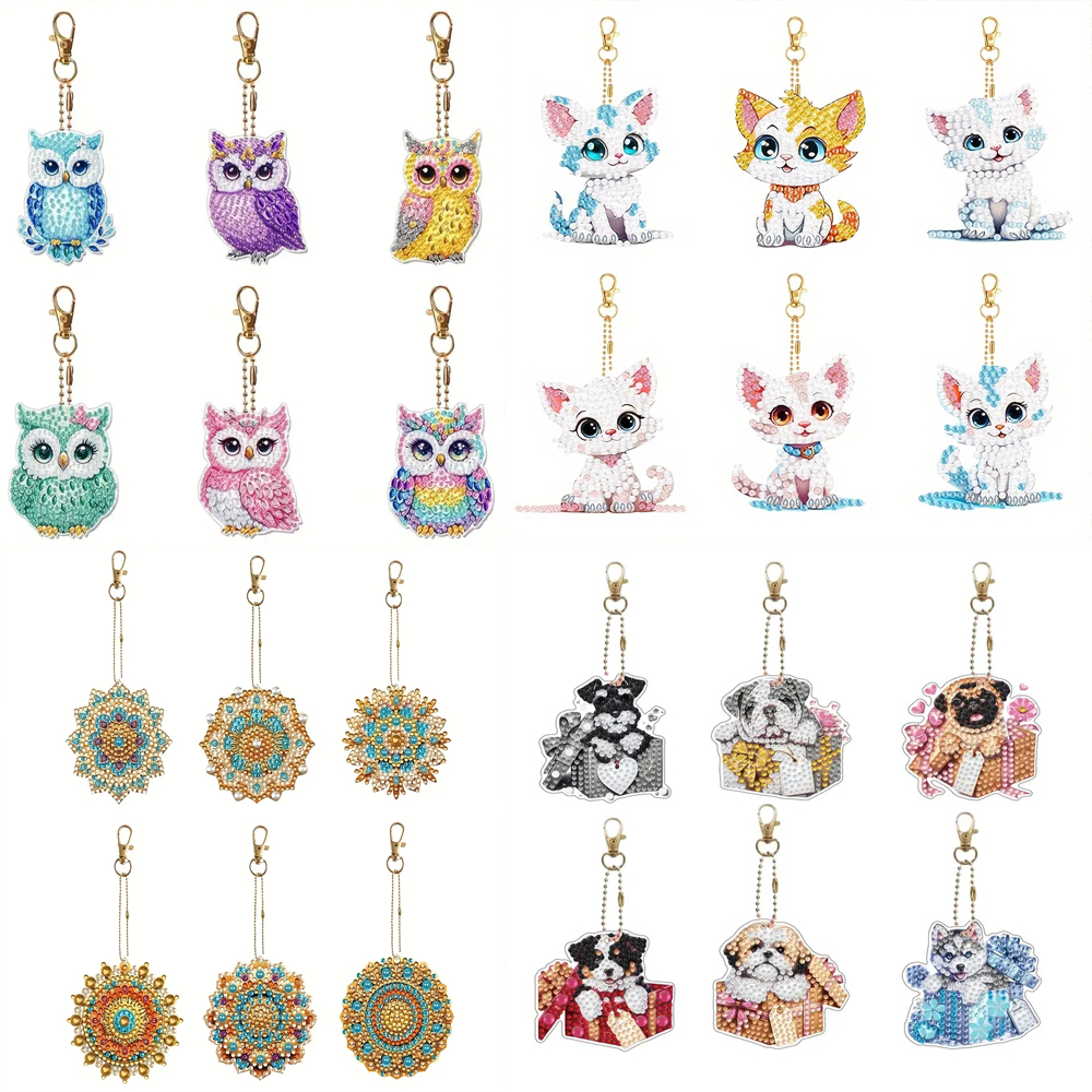 Resin Craft Kit - 6-piece/set DIY Diamond Keychain - Owl