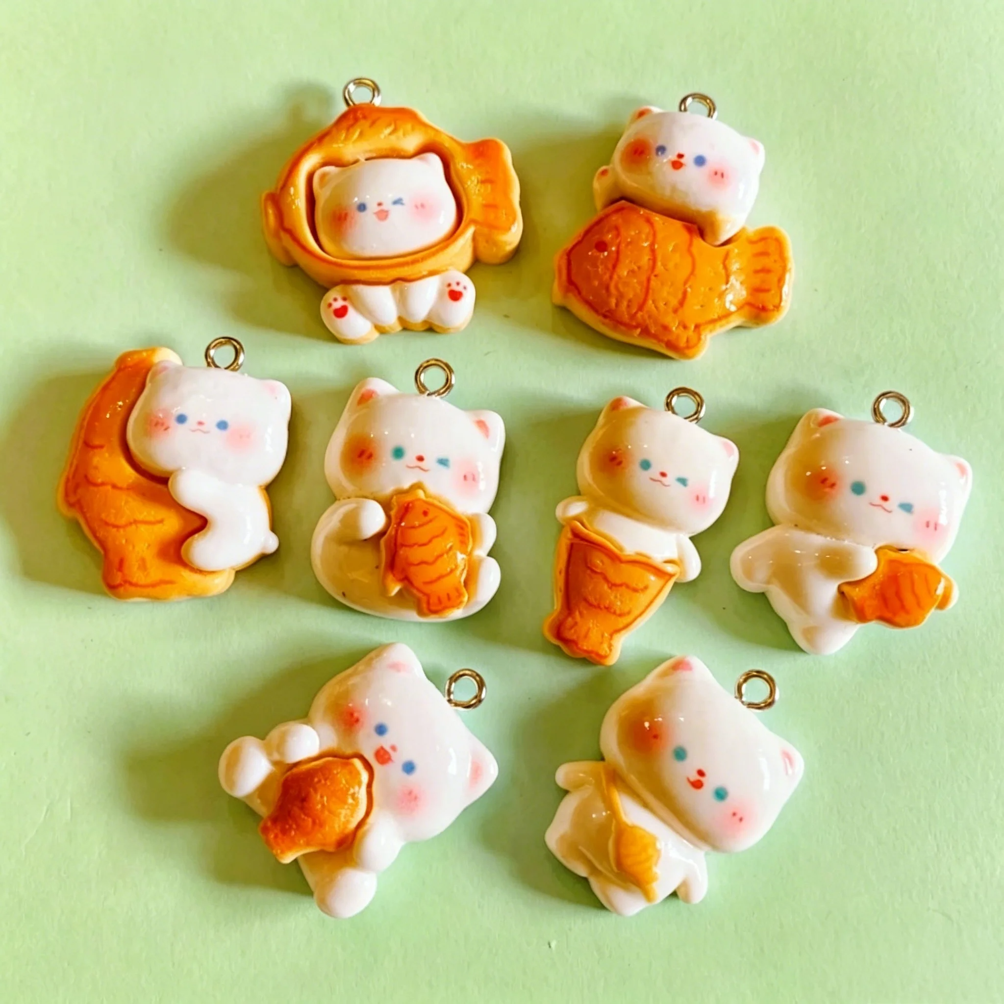 Resin Craft Material - 10pcs/lot Cute 3D Taiyaki Cat Resin