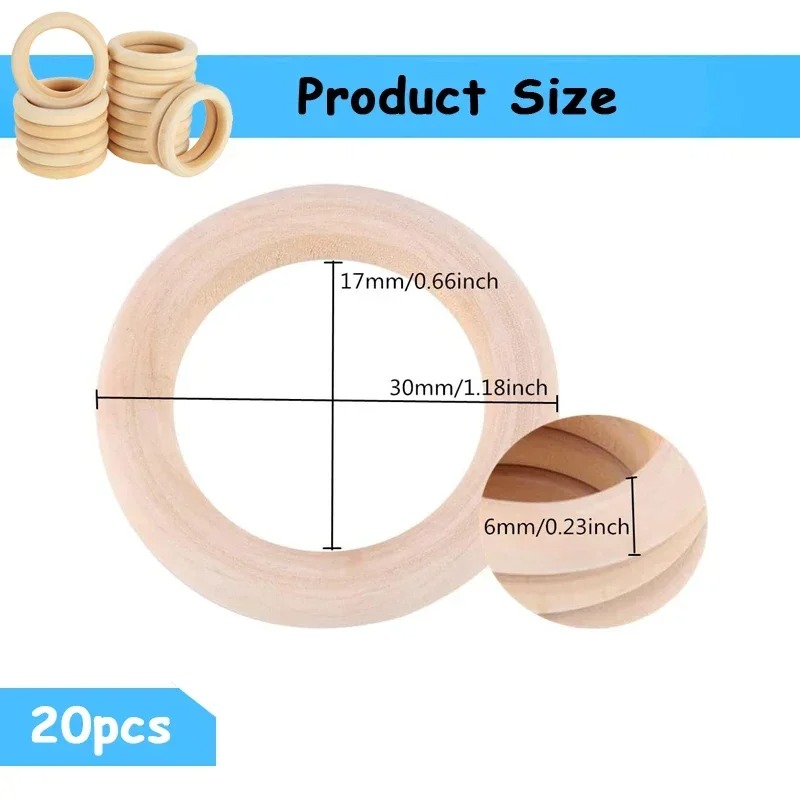 20pcs 30mm Unfinished Smooth W - Wood Ring Blank 评论和价格