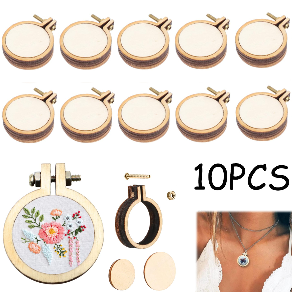 10Pcs/Set Wooden Mini Embroide - Wood Ring Blank 评论和价格