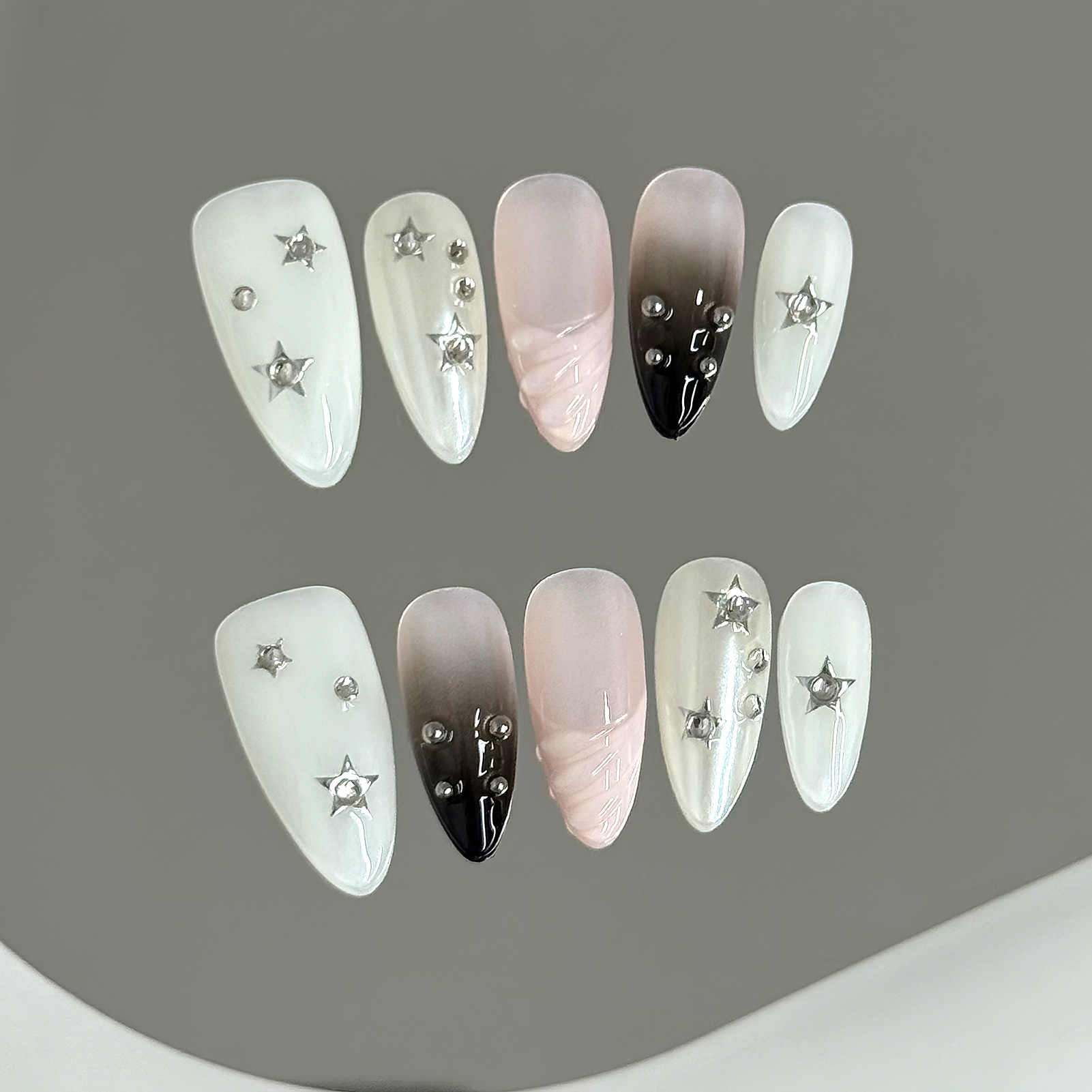 10pcs Almond Fake Nails Star G - Resin Craft Material 评论和价格