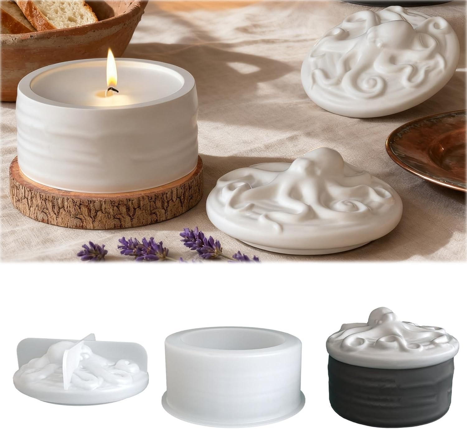 Octopus Lid Candle Jar Silicon - Resin Ocean Wave Mold 评论和价格