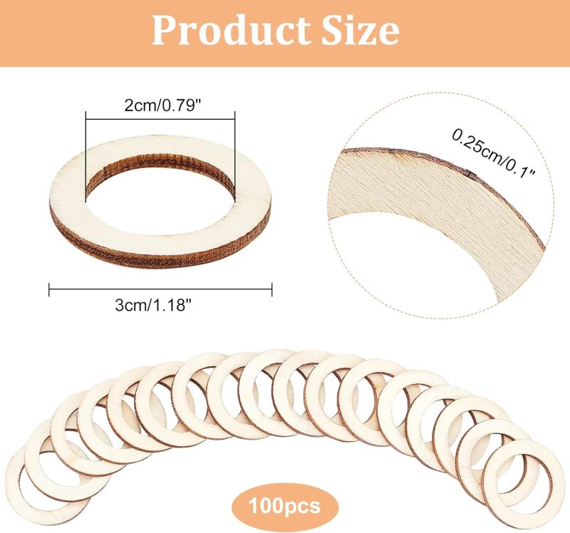 100 Pcs 30mm Natural Wood Ring - Wood Ring Blank 评论和价格