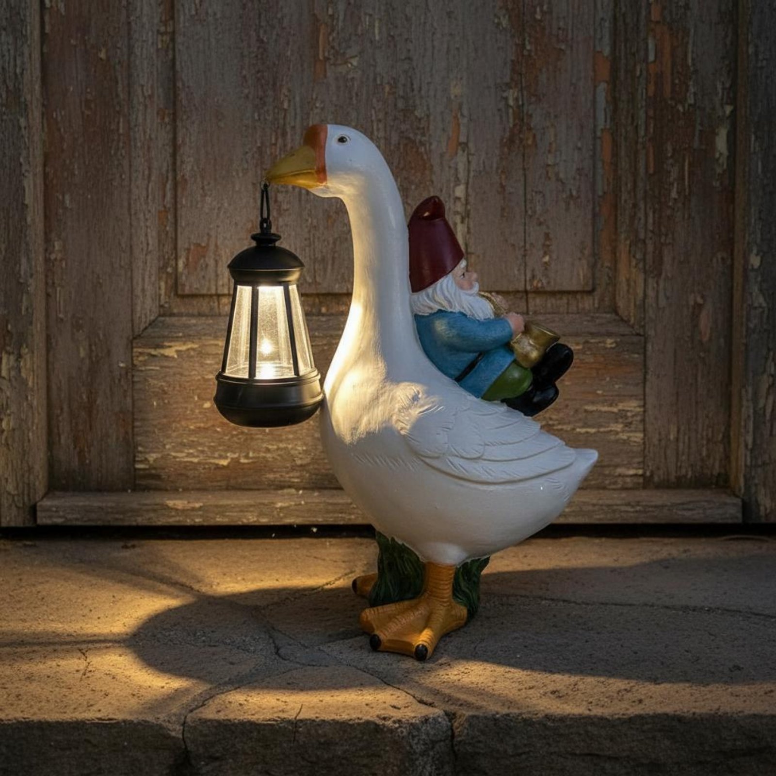 Gnome Riding Goose Statue Weat - Resin Crafts 评论和价格