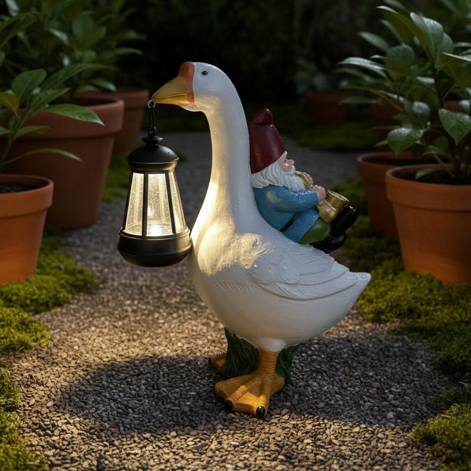 Gnome Riding Goose Statue Weat - Resin Crafts 评论和价格