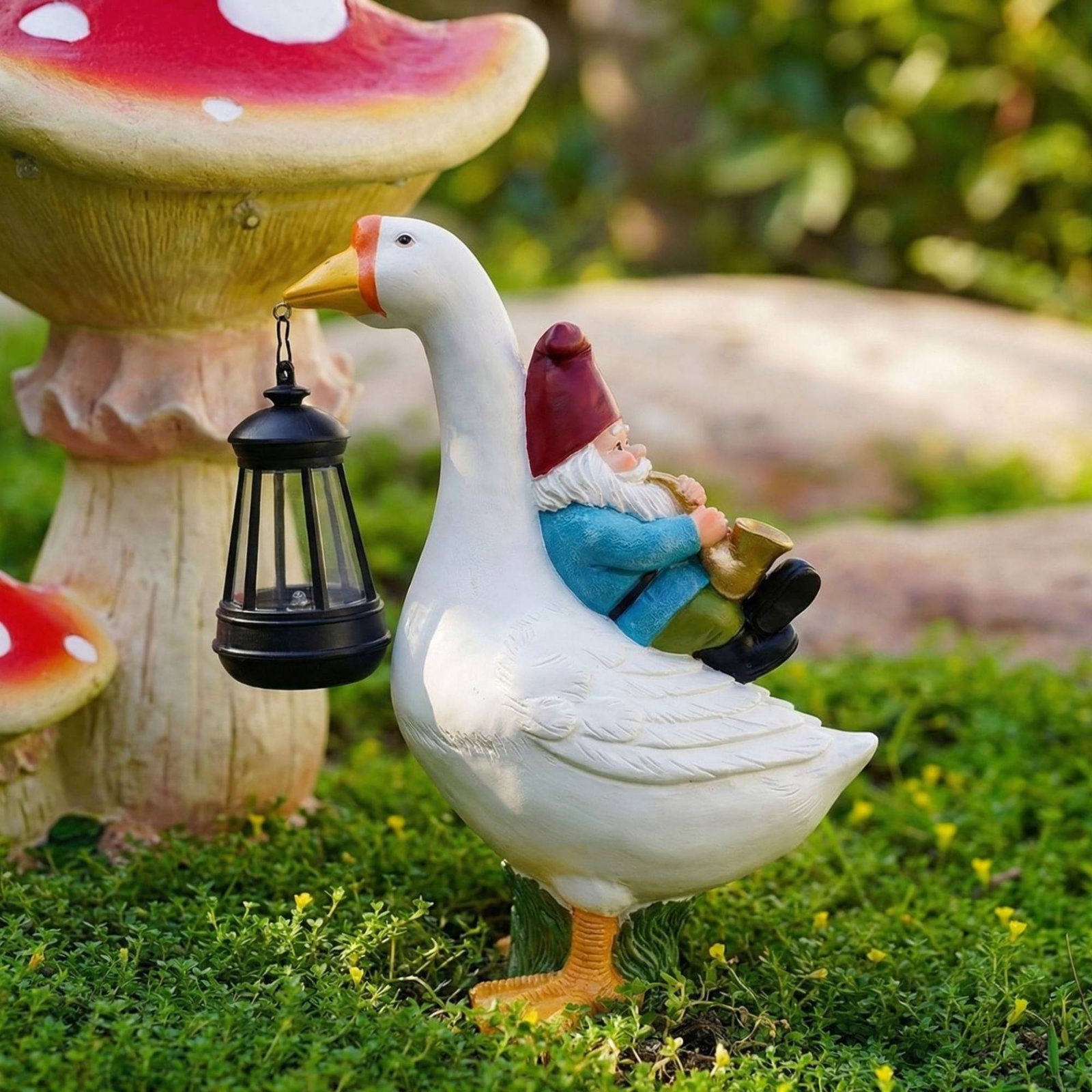 Gnome Riding Goose Statue Weat - Resin Crafts 评论和价格