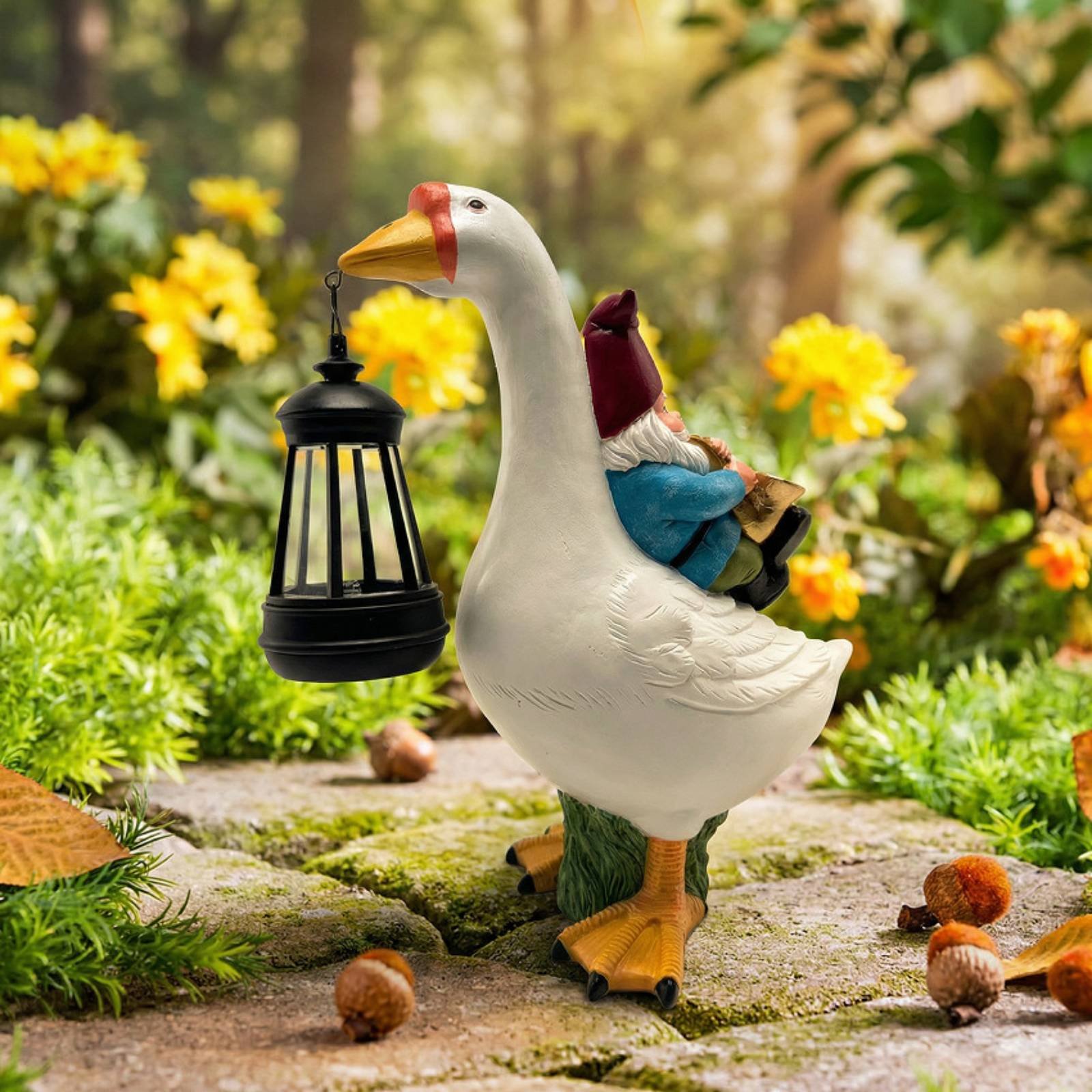 Gnome Riding Goose Statue Weat - Resin Crafts 评论和价格